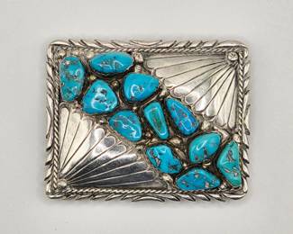 Vintage Native American sterling silver and turquoise belt buckle