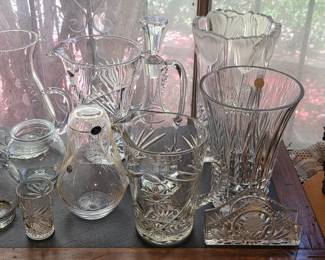 Vintage crystal vases and decanter