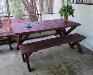 Vintage redwood picnic table