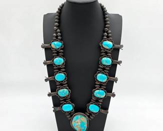 Vintage Native American sterling silver and turquoise station necklace