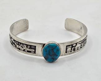 Vintage Native American sterling silver and turquoise cuff bracelet