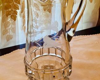 Etched crystal pitcher
