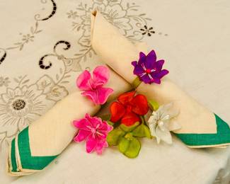 Vintage silk flower napkin rings