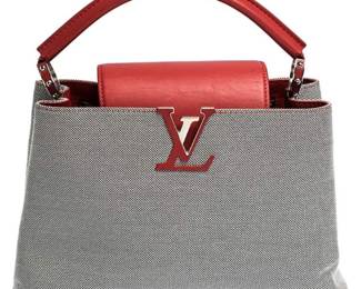 Louis Vuitton grey/red canvas and leather capucines PM bag