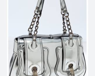 Fendi silver metallic shoulder bag