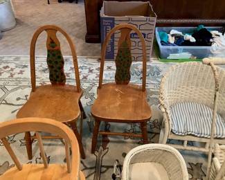 Wooden chairs with pair of chairs with hand painted clowns