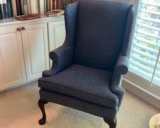 Pair of blue wing-back chairs