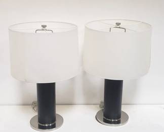 Ralph Lauren leather and chrome modern table lamps