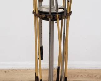 Vintage golf caddy with golf balls and clubs