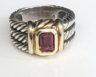 David Yurman sterling & 14k gold ring w / tourmaline