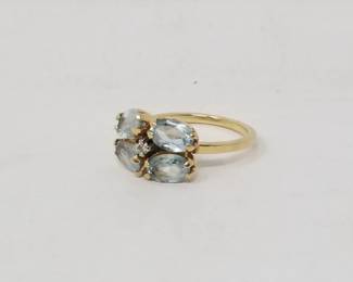 14k gold, aquamarine and diamond ring