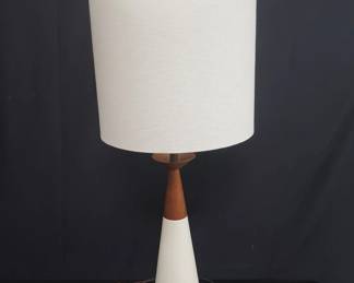 Mid century modern walnut and ceramic table lamp