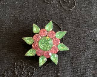 Signed CORO uranium glass brooch vintage