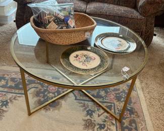 Round glass/metal coffee table $48 - 5x7 rug $95