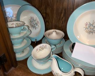Huge set of MCM Taylor Smith classic turquoise blue dishes. With extra serving pieces $130. Some chips, mostly excellent.