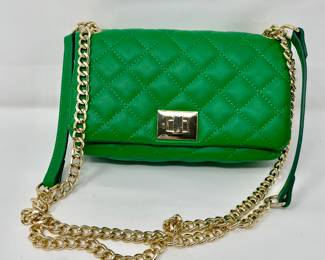 INC International Concepts Small Green Quilted Shoulder Purse with Gold Hardware