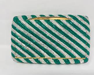 Judith Leiber Clutch
Emerald & Clear Swarovski Crystals
Gold Leather inside