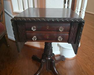 Antique Claw Foot with side leaves the lift up and extend with drawers Side Table
By Appointment Only
Call or Text
Jason (832) 443-5751
Sandy (281) 450-7991