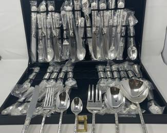 Antique Silver Plated Flatware Set
11 Knives • 11 Forks • 11 Soup Spoons
11 Coffee Spoons • Large Serving Spoon • Large Salad Fork & Spoon Serving Utensils
By Appointment Only
Call or Text
Jason (832) 443-5751
Sandy (281) 450-7991