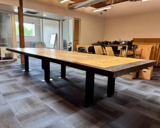 234 MassiveHandBurnedBookMatchedHardwoodConferenceTablebyCrucible
