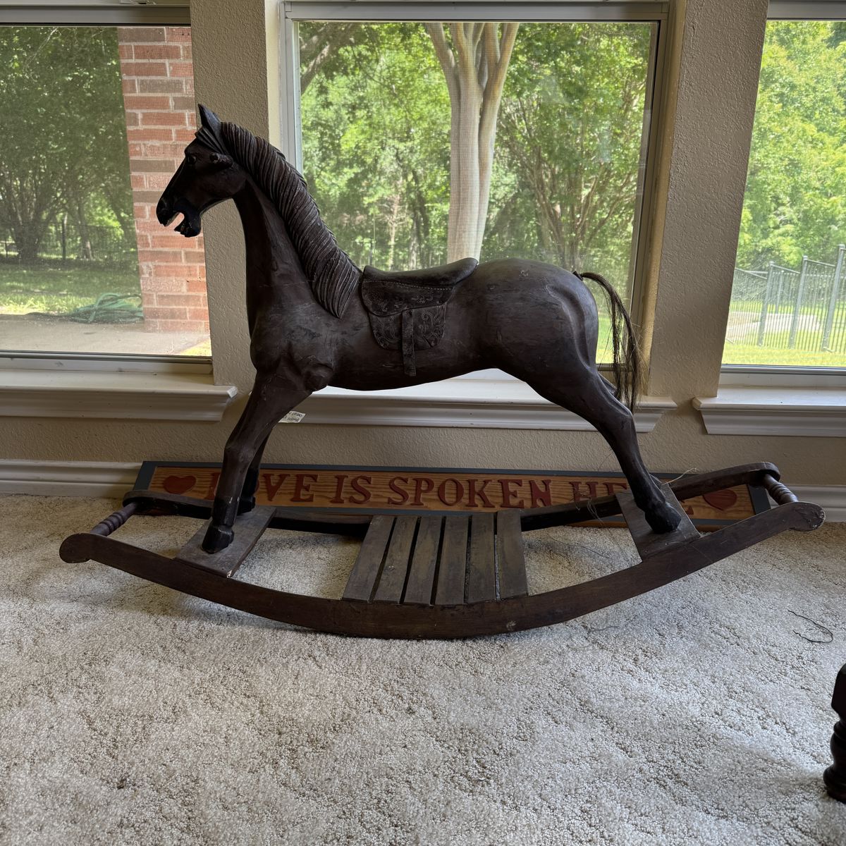 Antique rocking horse, real horse hair tail