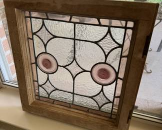 Stained glass window with bullseyes
