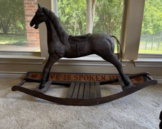 Antique rocking horse, real horse hair tail