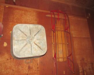 Good old sled and square wash tub