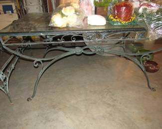 Glass top metal patio table - no chairs