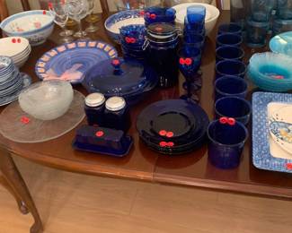 A full set of vintage blue glass!