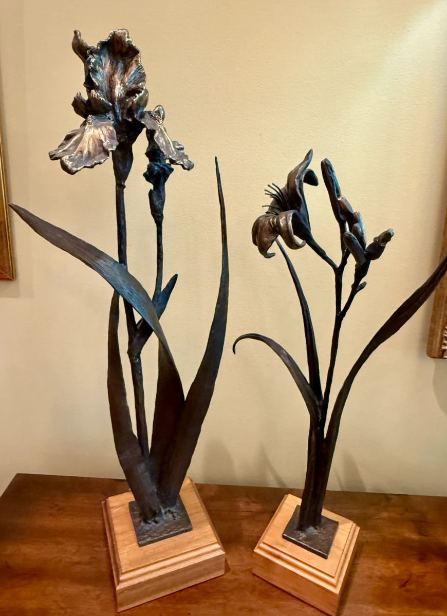 Floral bronze sculptures signed by Jim Gray
