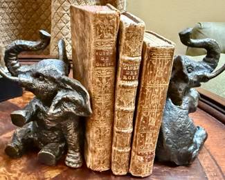 Elephant Bookends with Vintage Books