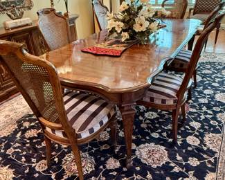 Wood Dining Table with 6 Cane Back Chairs - Heritage