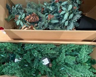 Faux winter tree and lighted garland