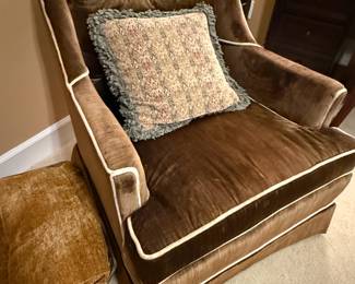 Brown Velvet Club Chair with Skirt - Highland House of Hickory Inc