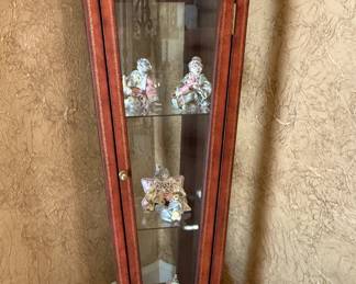 Gold and Leather Trimmed Brown Curio Cabinet