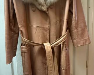 Belted Leather and Fur Collared Jacket