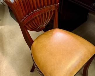 Georgian Style Side Chair - Carved Mahogany and Leather with Nailheads - Maitland-Smith