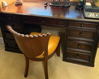 Wood - Two Pedestal Desk with Leather Top
