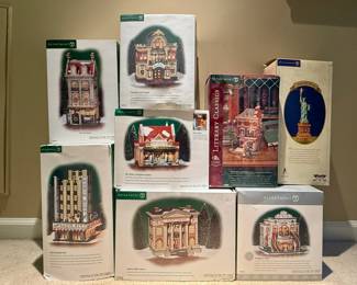 Dept. 56 Heritage Village Collection handpainted porcelain buildings from the Christmastime in the City series and Liberty Classics "Sherlock Holmes 221 Baker Street"