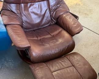 Brown Leather Recliner with Ottoman - Stressless