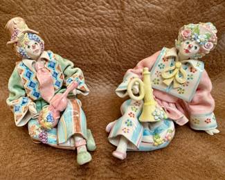 Porcelain Clowns Made in Italy For Gump's in San Francisco with Violin and Horn