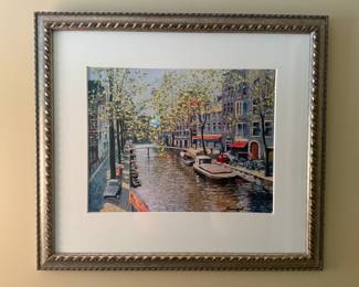 "Amsterdam, Sur le Canal" Artwork Framed and Matted 188/950 - André Bardet
