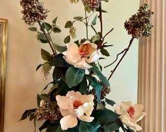 Artificial Magnolia Blooms in Green Vase
