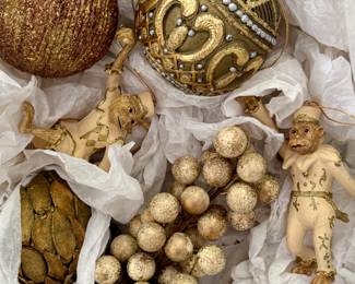 Assorted gold tree ornaments
