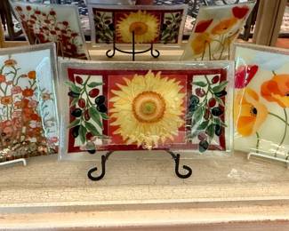 Flower Decorative Glass Plates - Wildflowers, Sunflower and Olives, Poppies - Peggy Karr