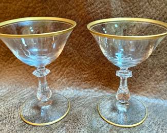 Glastonbury Lotus Colonial gold rimmed champagne glasses
