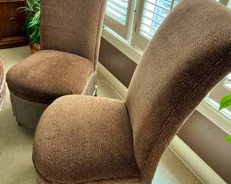 Pair of Upholstered Leopard Print Chairs with Fringe