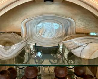 Art Glass Grey and Tan Swirl Decorative Bowls and Platter -Vietri
