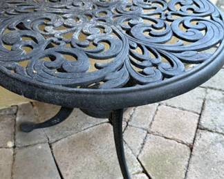 Round Wrought Iron Outdoor Table with Three Legs